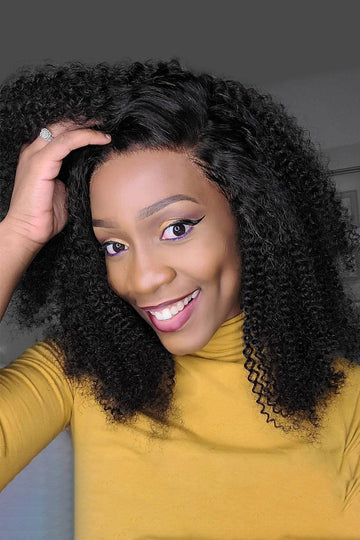 13x6 Glueless Hd Lace Wig Natural Black Kinky Curly-HD Virgin