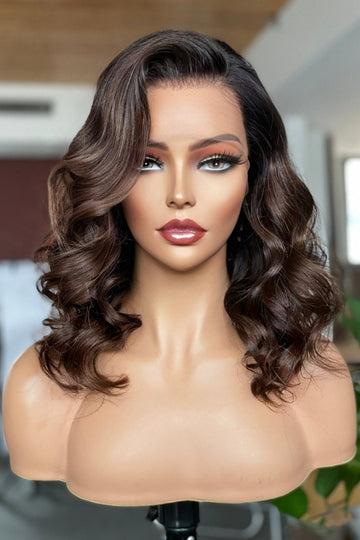 Glueless 13x6 HD Lace Wig14 Inch Bob Ombre Brown Wave Virgin