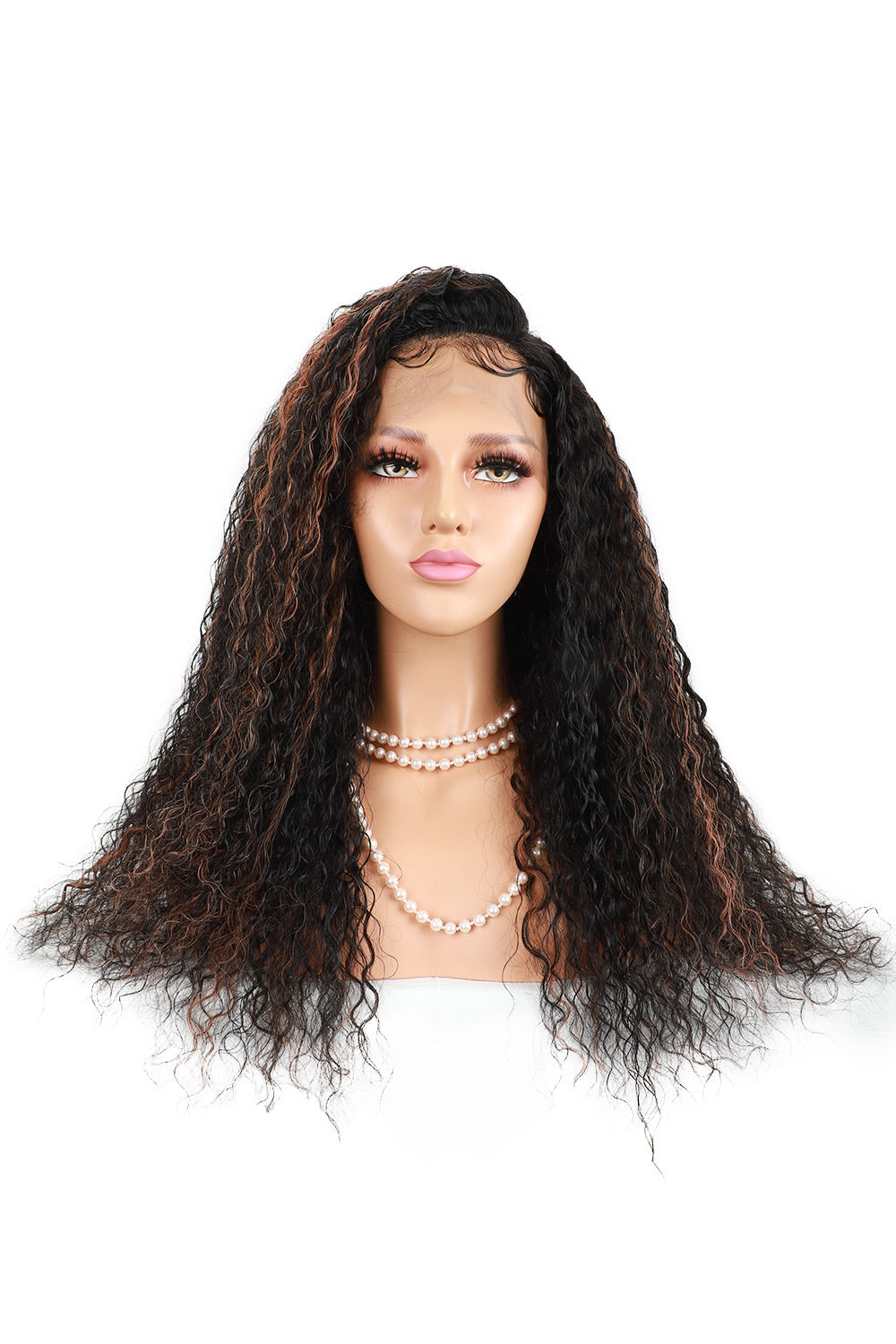 13x6 HD Lace Black Wig with Brown Highlights Water Wave-HD