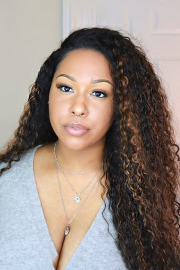 13x6 HD Lace Black Wig with Brown Highlights Water Wave-HD