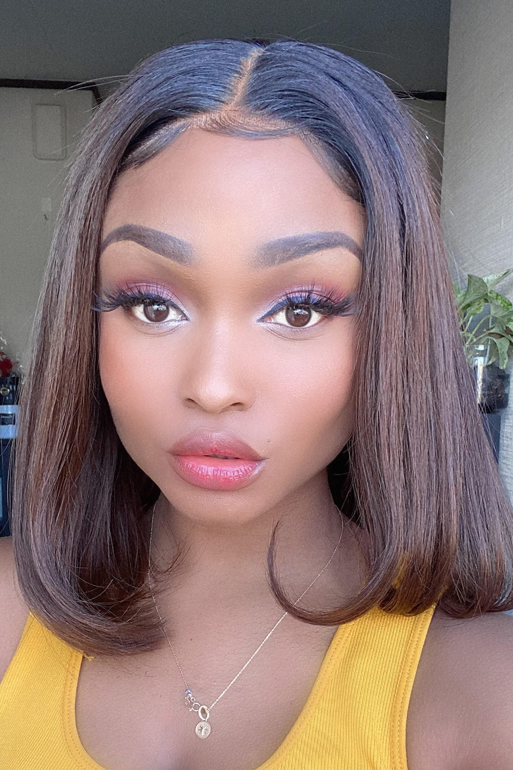 13x6 Short Lace Front Wigs Shoulder Length Dark Root Brown Bob Virgin