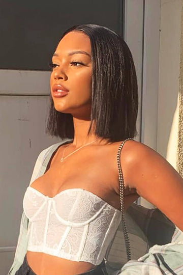 5x5 HD Swiss Lace Lace Closure Wig Straight Black Blunt Cut Bob  Human Hair