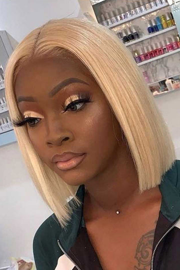 Blunt Cut 613 Blonde Bob 13x4 Full Lace Frontal Short Wigs Virgin