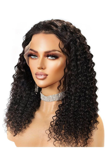 13x4 Full Frontal Lace Wigs Glueless Curly Black Hair Natural Color Pre-plucked Virgin