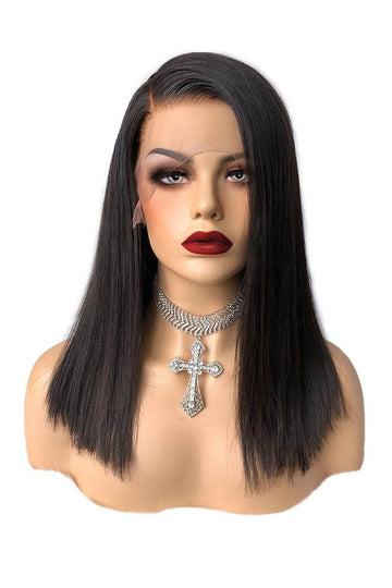 13x6 Glueless Hd Lace Wig 12-14 Inch Side Part Blunt Bob Bone Straight Natural Color Virgin