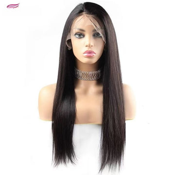 Full Lace Wig 100% Human Hair Braided Wig Natural Black Straight Hair